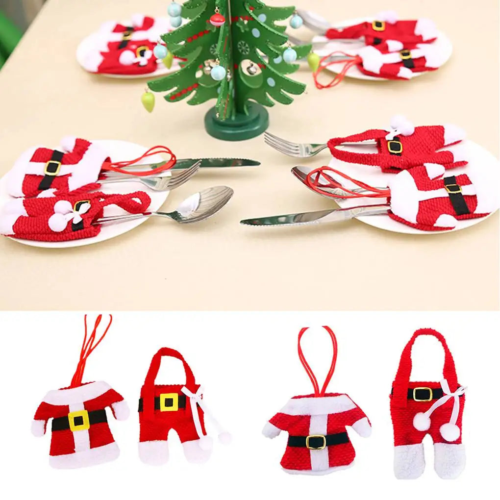 Christmas Cutlery Holder Set – Santa Suit Table Decor