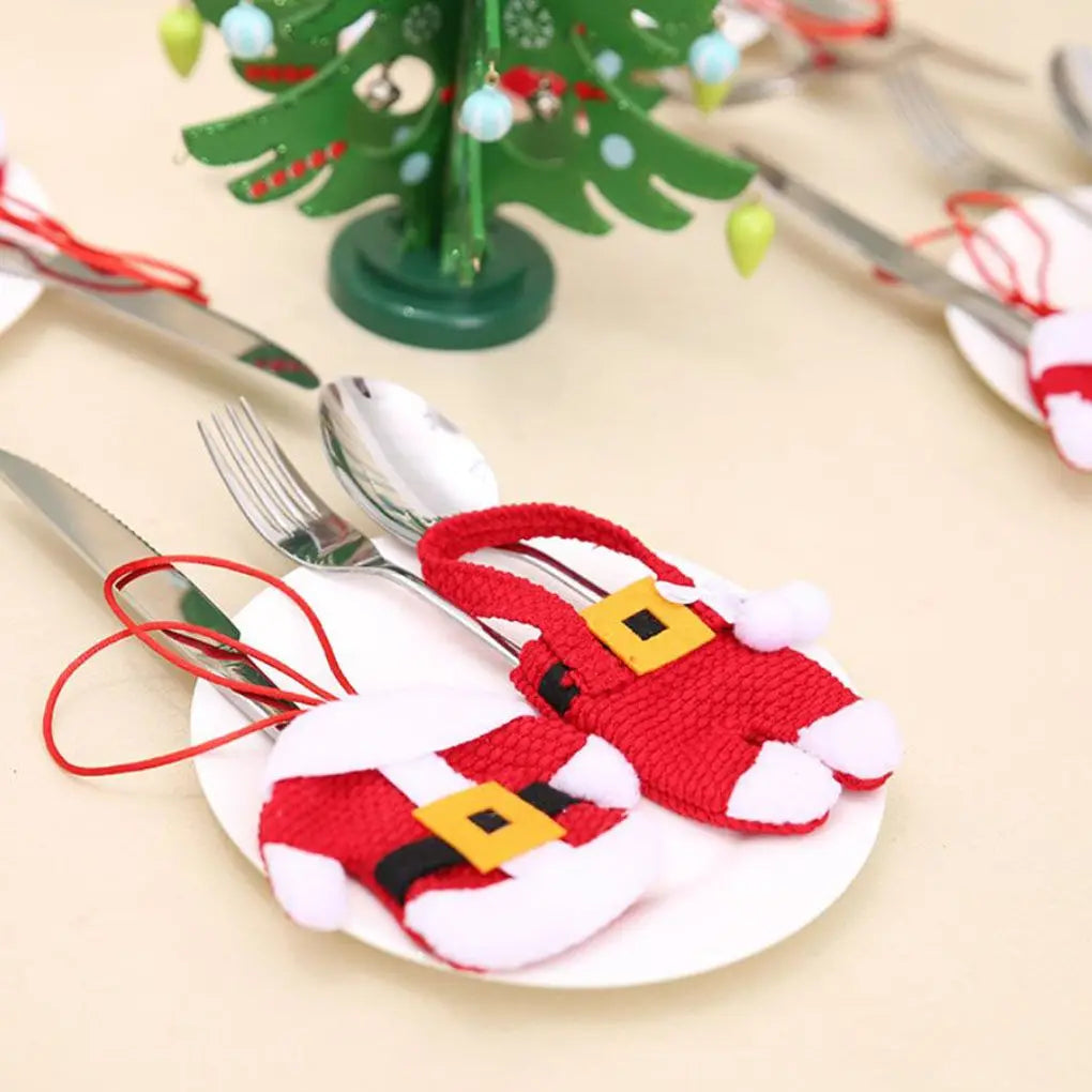 Christmas Cutlery Holder Set – Santa Suit Table Decor