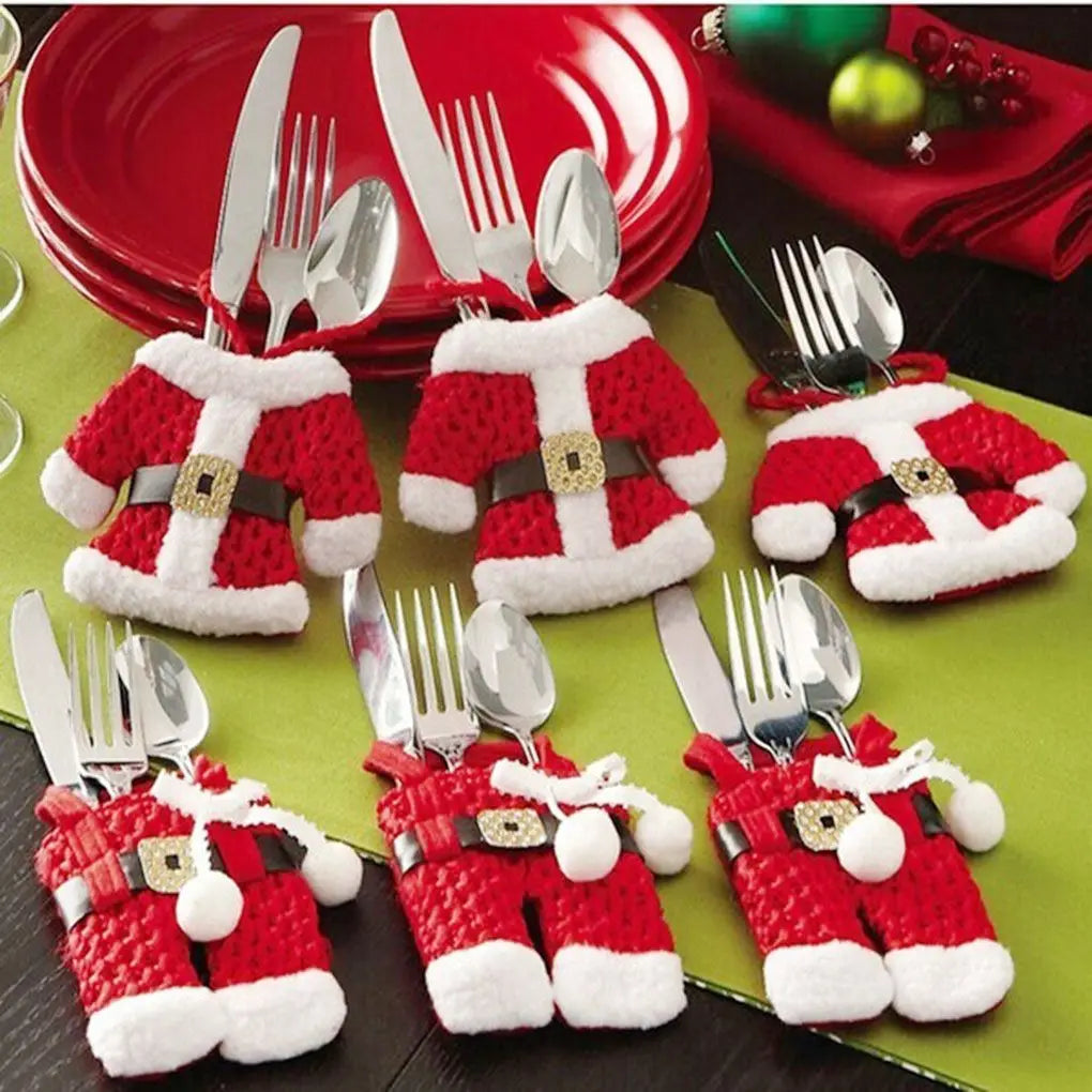 Christmas Cutlery Holder Set – Santa Suit Table Decor