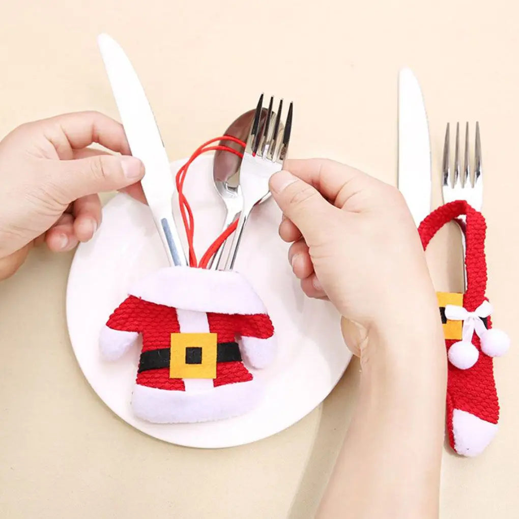 Christmas Cutlery Holder Set – Santa Suit Table Decor