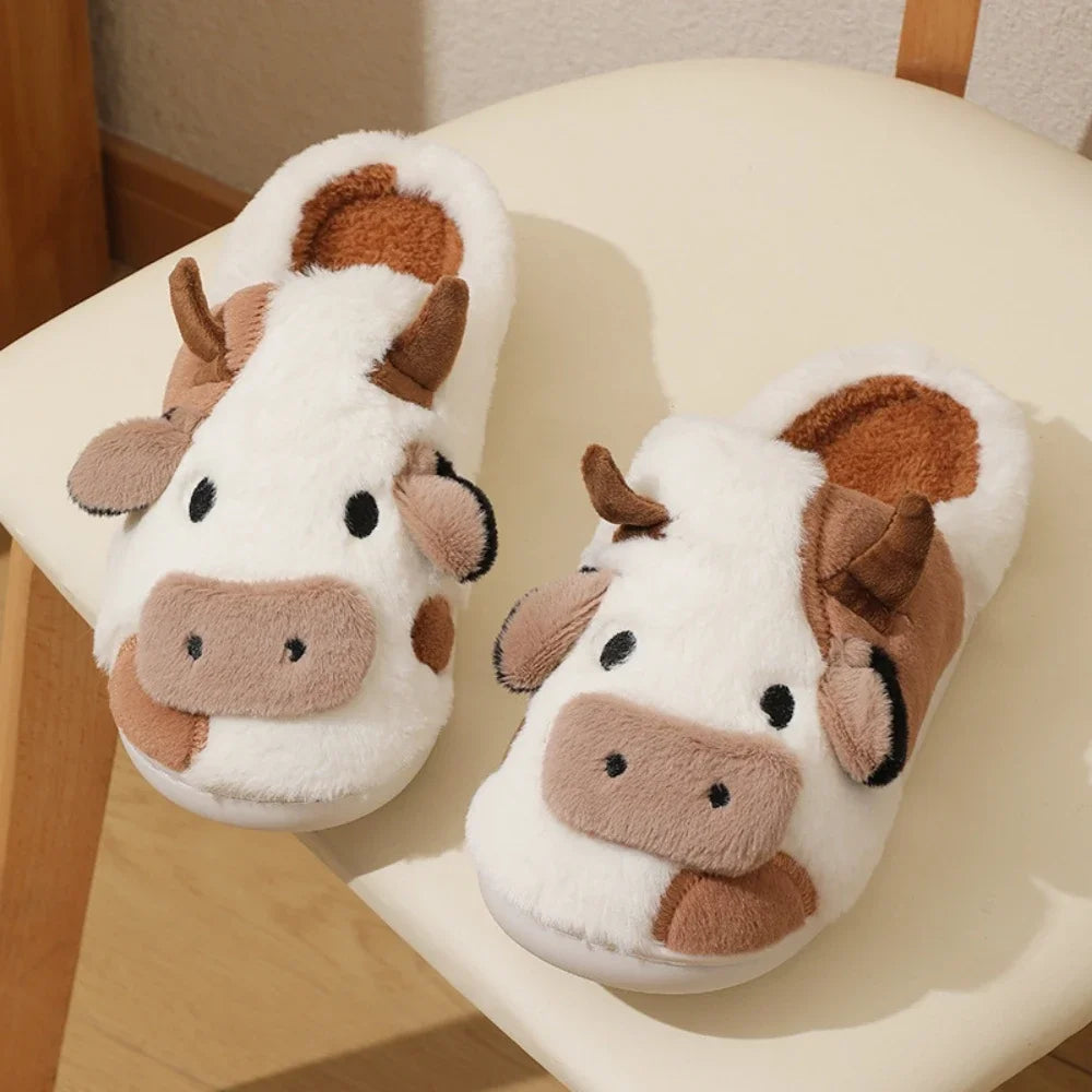 Cute Cow Plush Slippers – Warm & Comfy