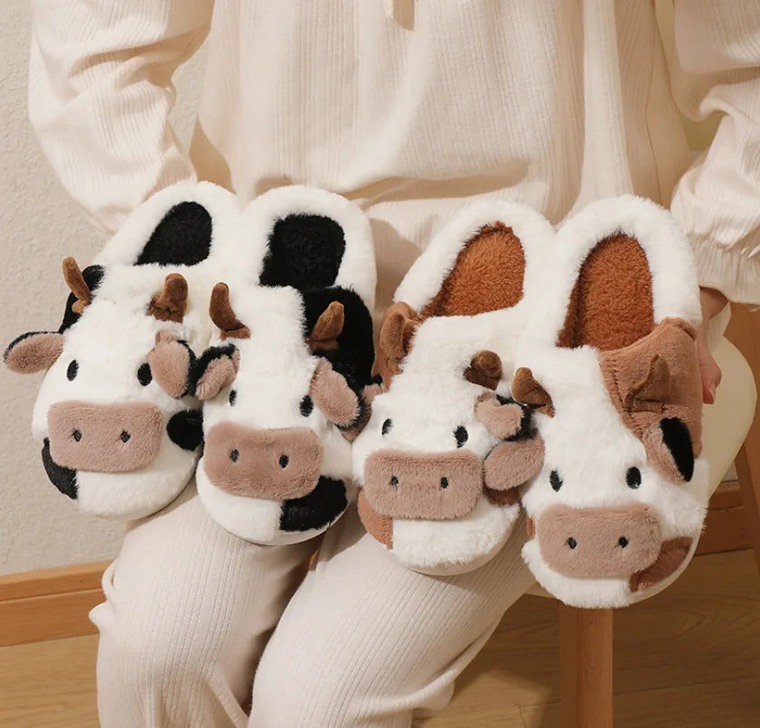 Cute Cow Plush Slippers – Warm & Comfy