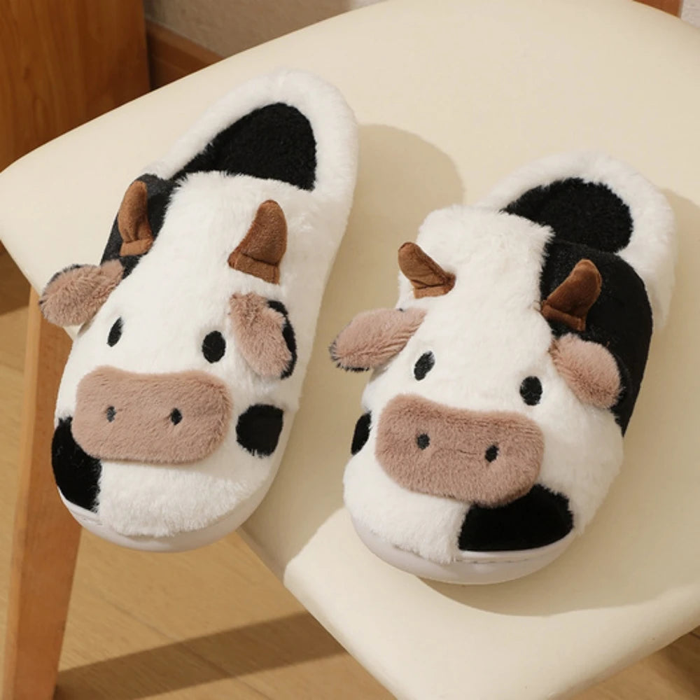 Cute Cow Plush Slippers – Warm & Comfy