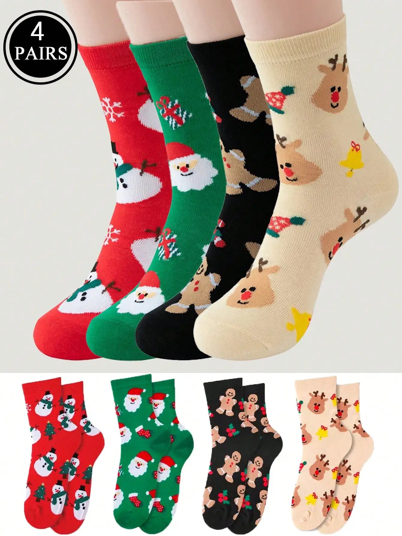 Cozy Christmas Cotton Socks – 4pcs Holiday Set