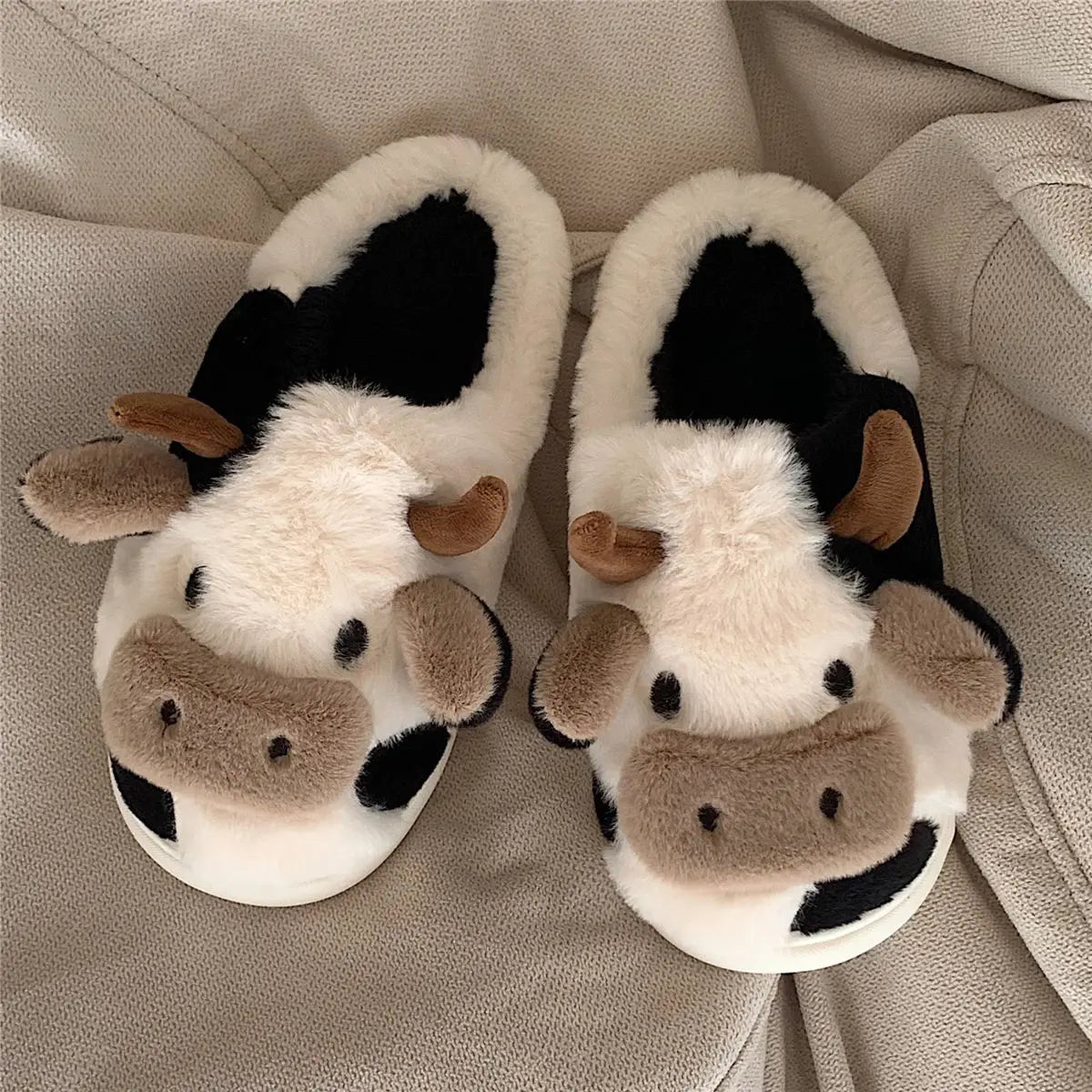 Cute Cow Plush Slippers – Warm & Comfy